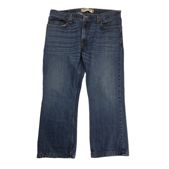 Levi's 527 Slim Bootcut Fit Dark Wash Distressed Denim Jeans Men's Size 38x30 - Picture 1 of 7
